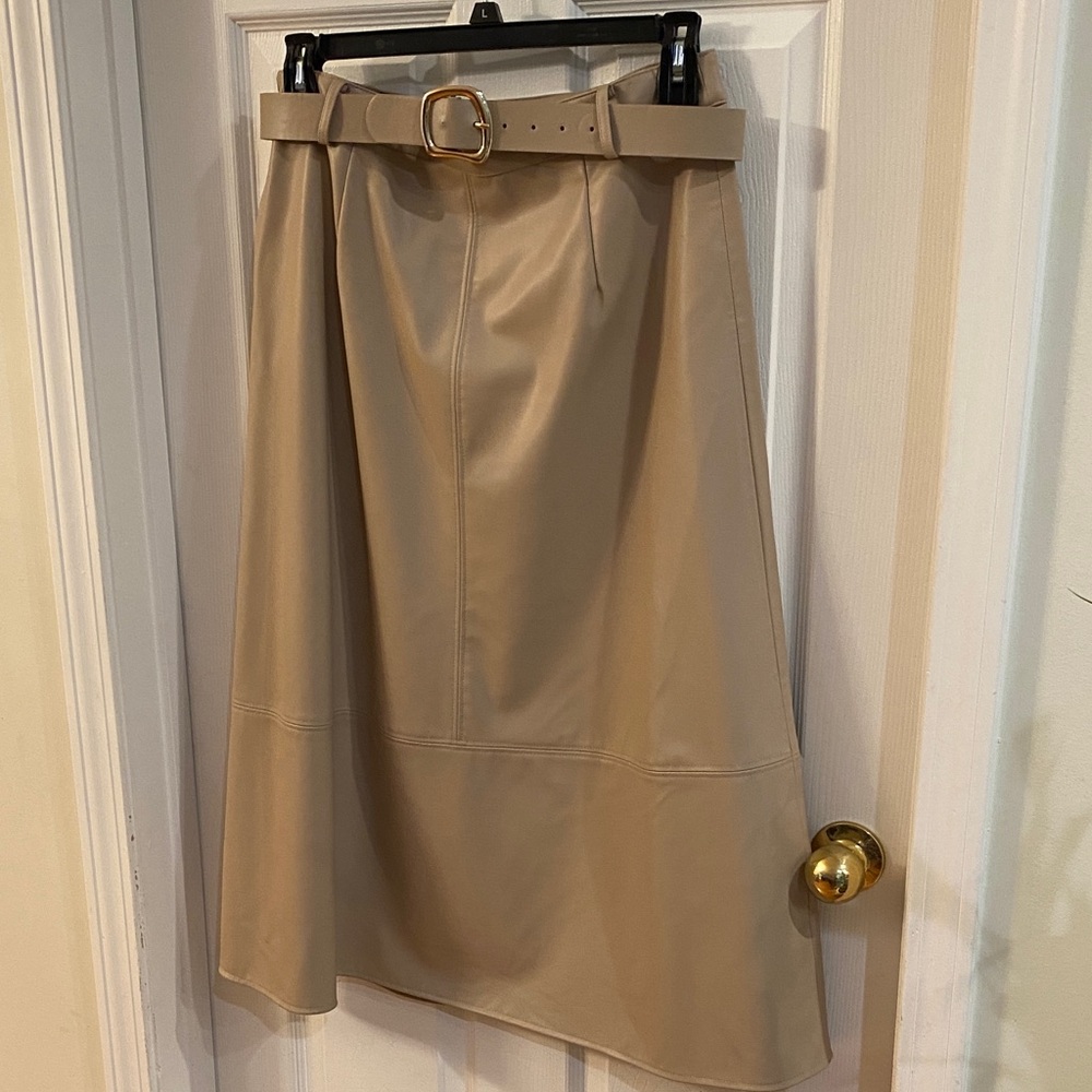 Zara Leather Beige A-Line Skirt with Belt